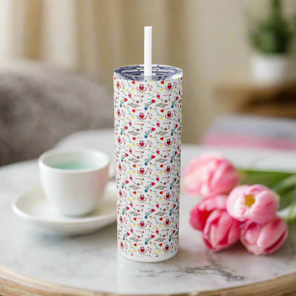 Amor Skinny Tumbler with Straw, 20oz
