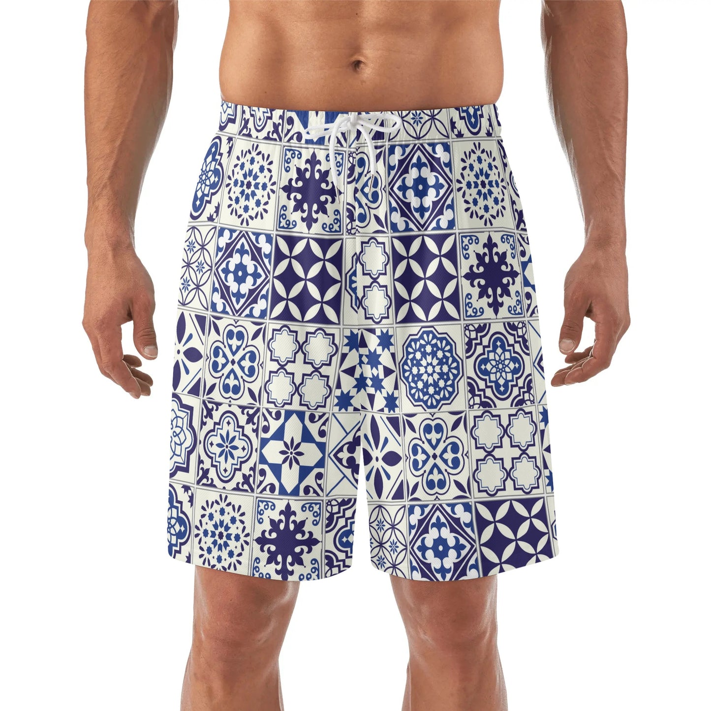 Shorts de praia havaiano azul masculino