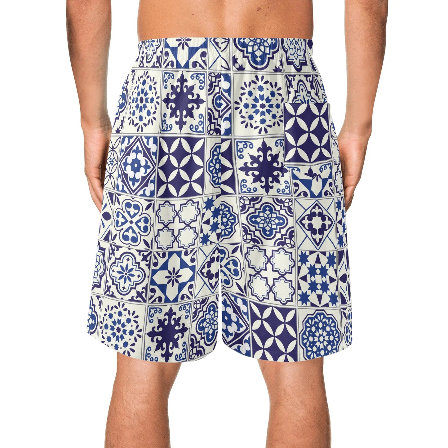 Shorts de praia havaiano azul masculino