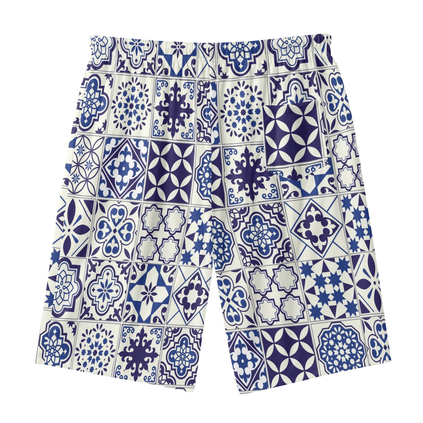 Shorts de praia havaiano azul masculino