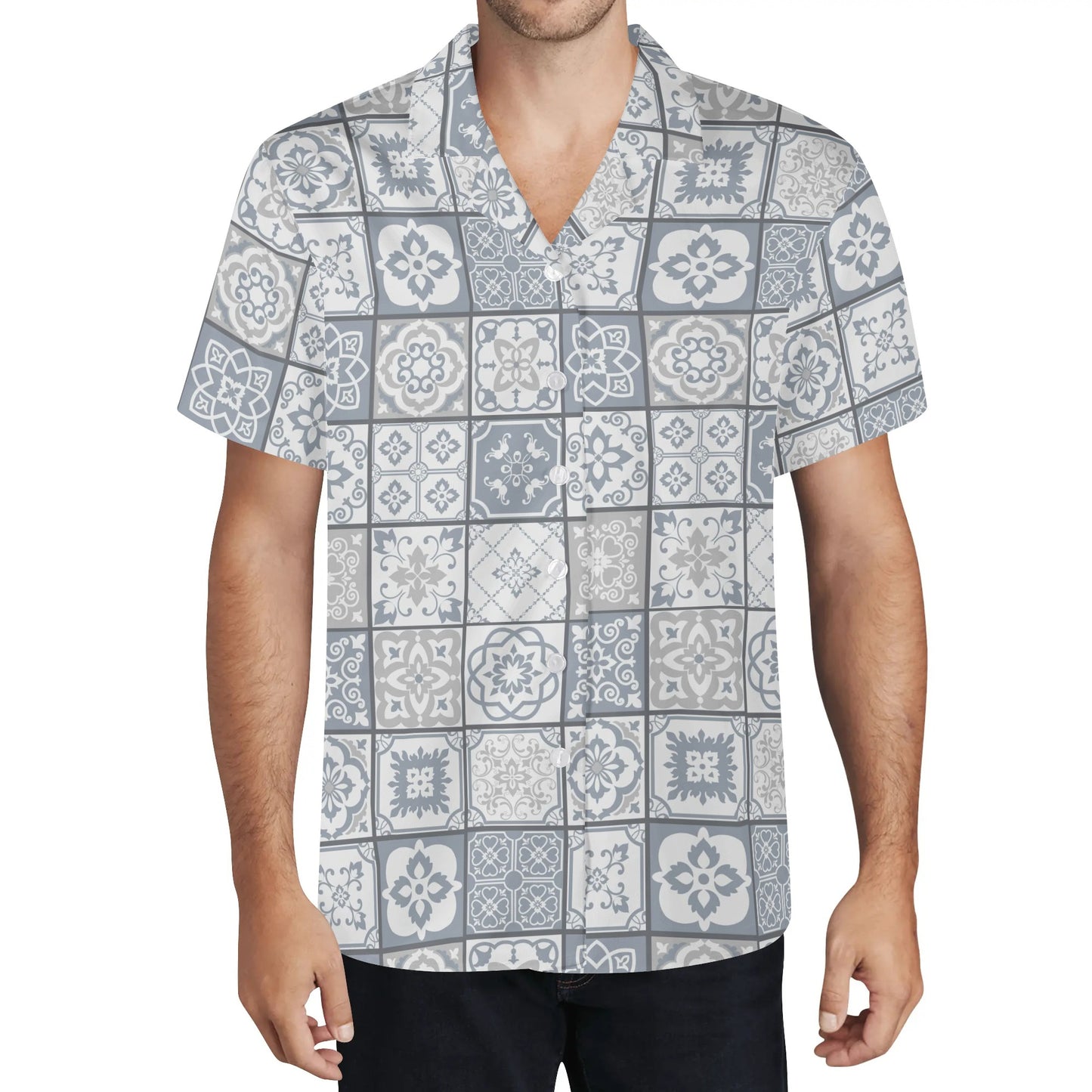 Camisa havaiana casual masculina Cinzento