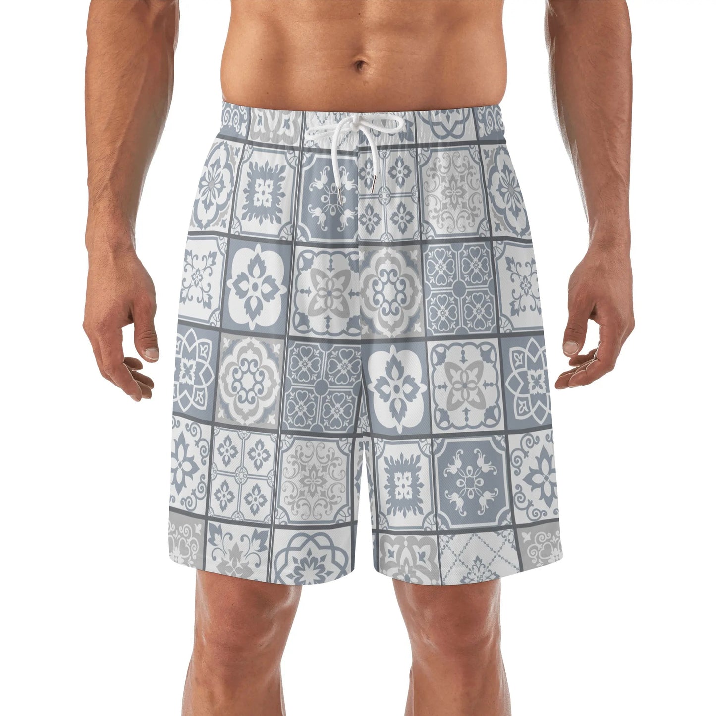 Shorts de praia havaianos leves masculinos Cinzento