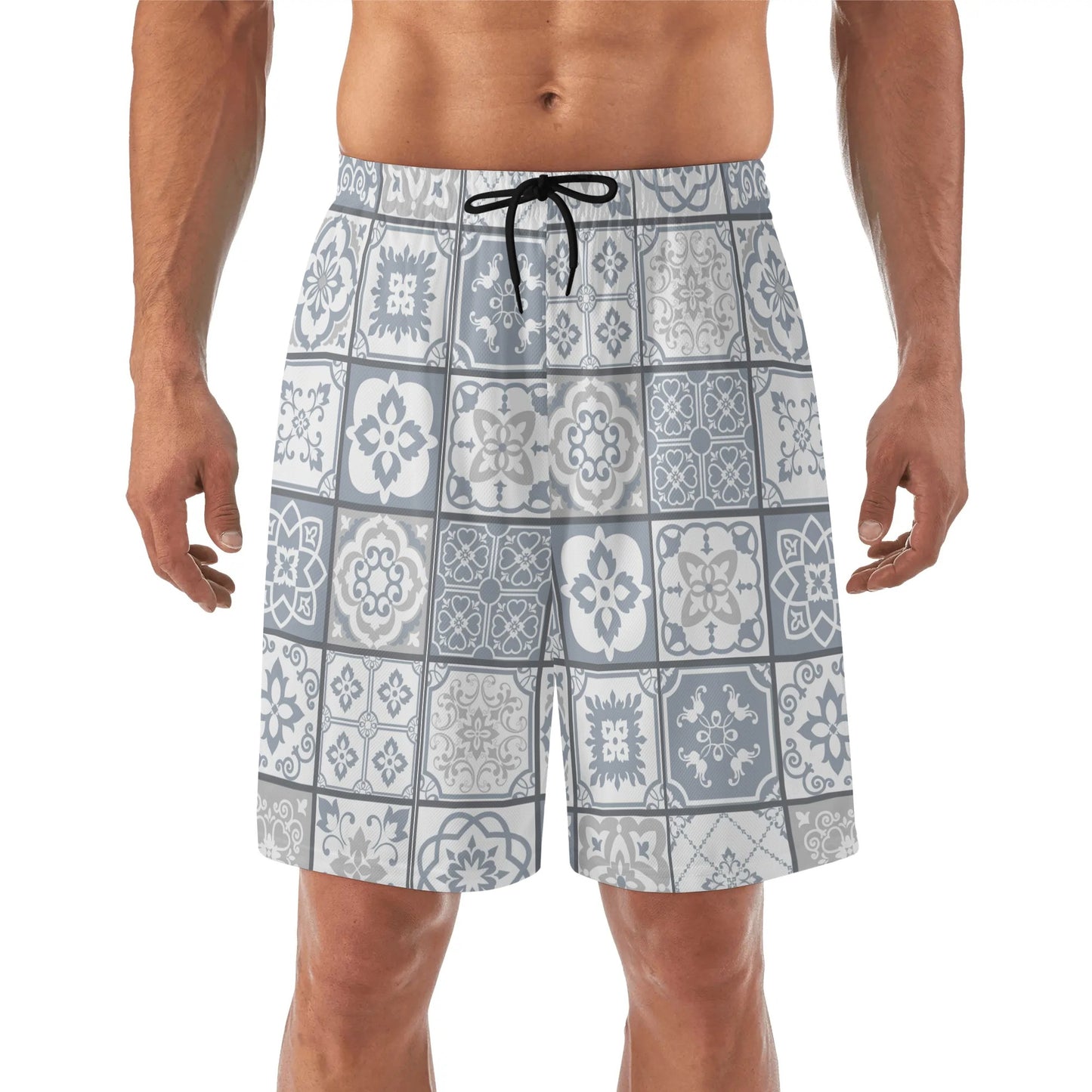 Shorts de praia havaianos leves masculinos Cinzento