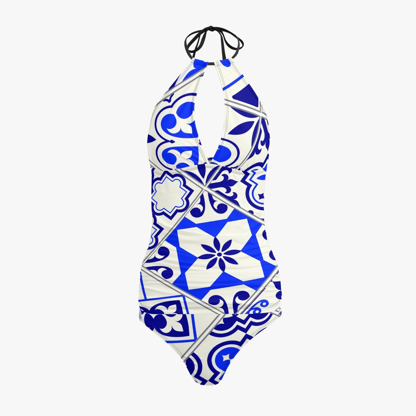 Maiô Tankini Azul Halter Top de Duas Peças