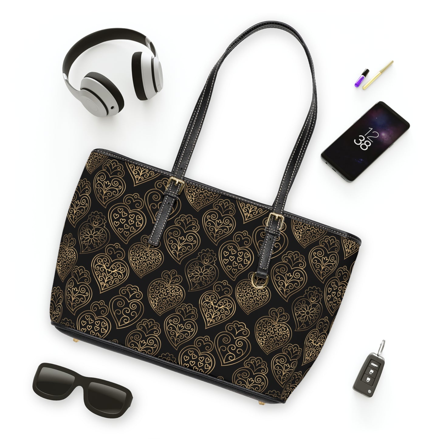 Coração (Black) Faux Leather Shoulder Bag