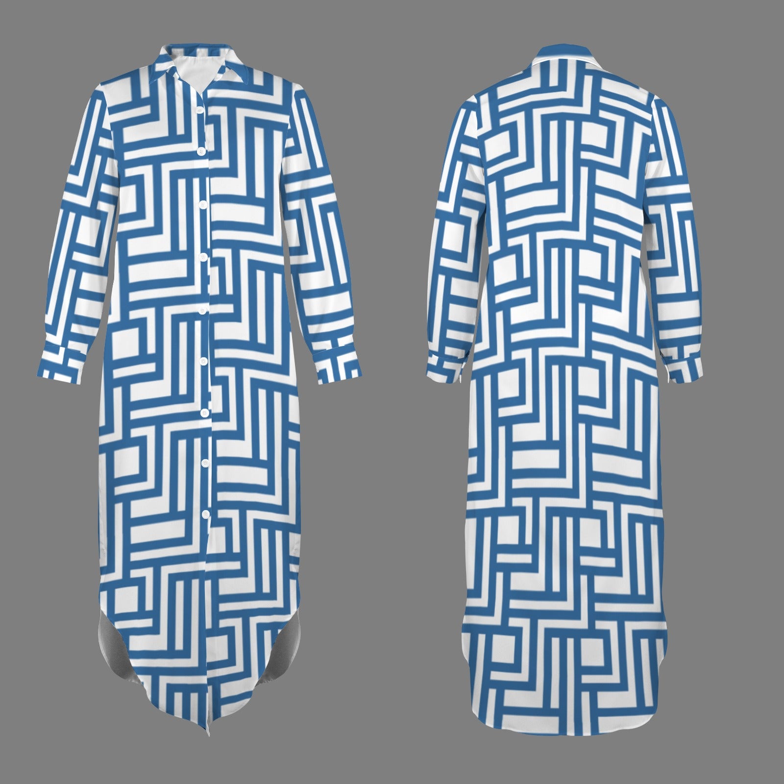 Paredes Button Shirt Long Sleeve Dress (Blue)