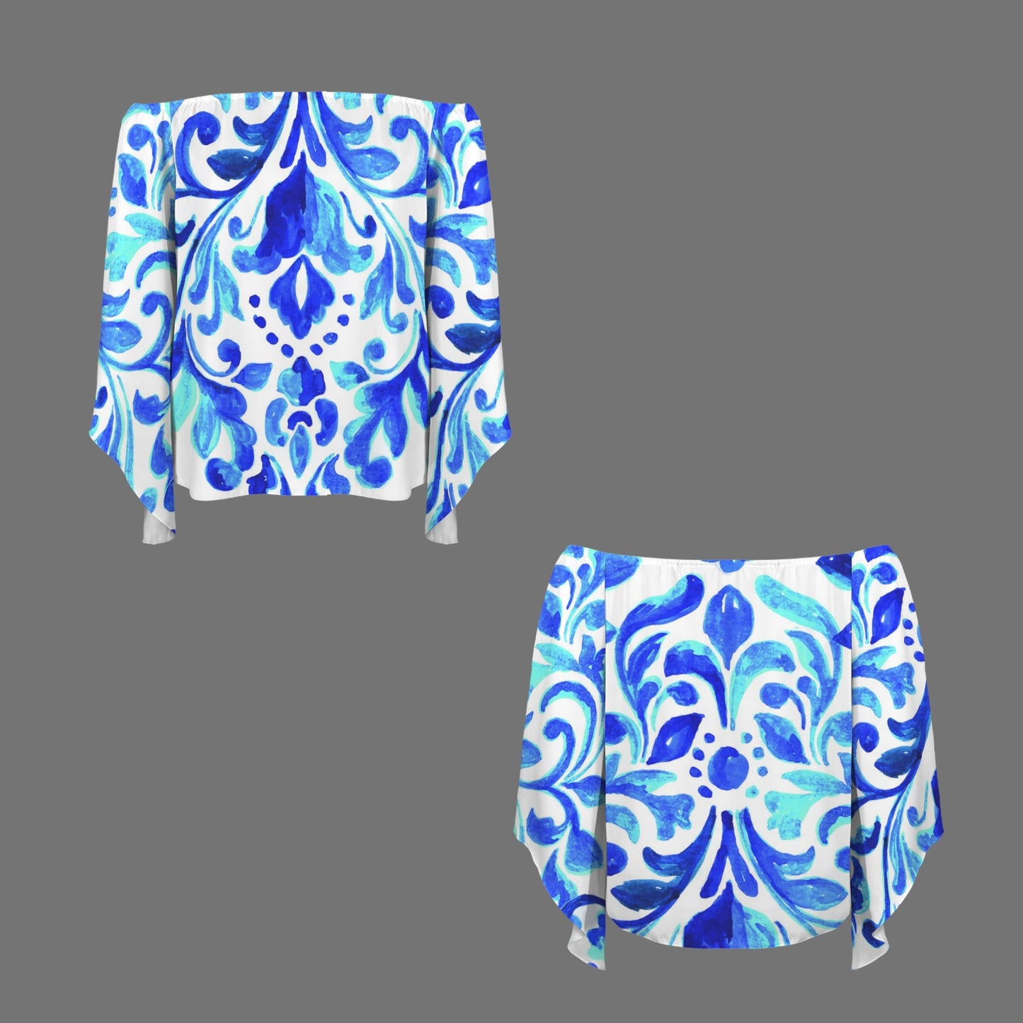 Ondas Off Shoulder Trumpet Sleeve Blouse