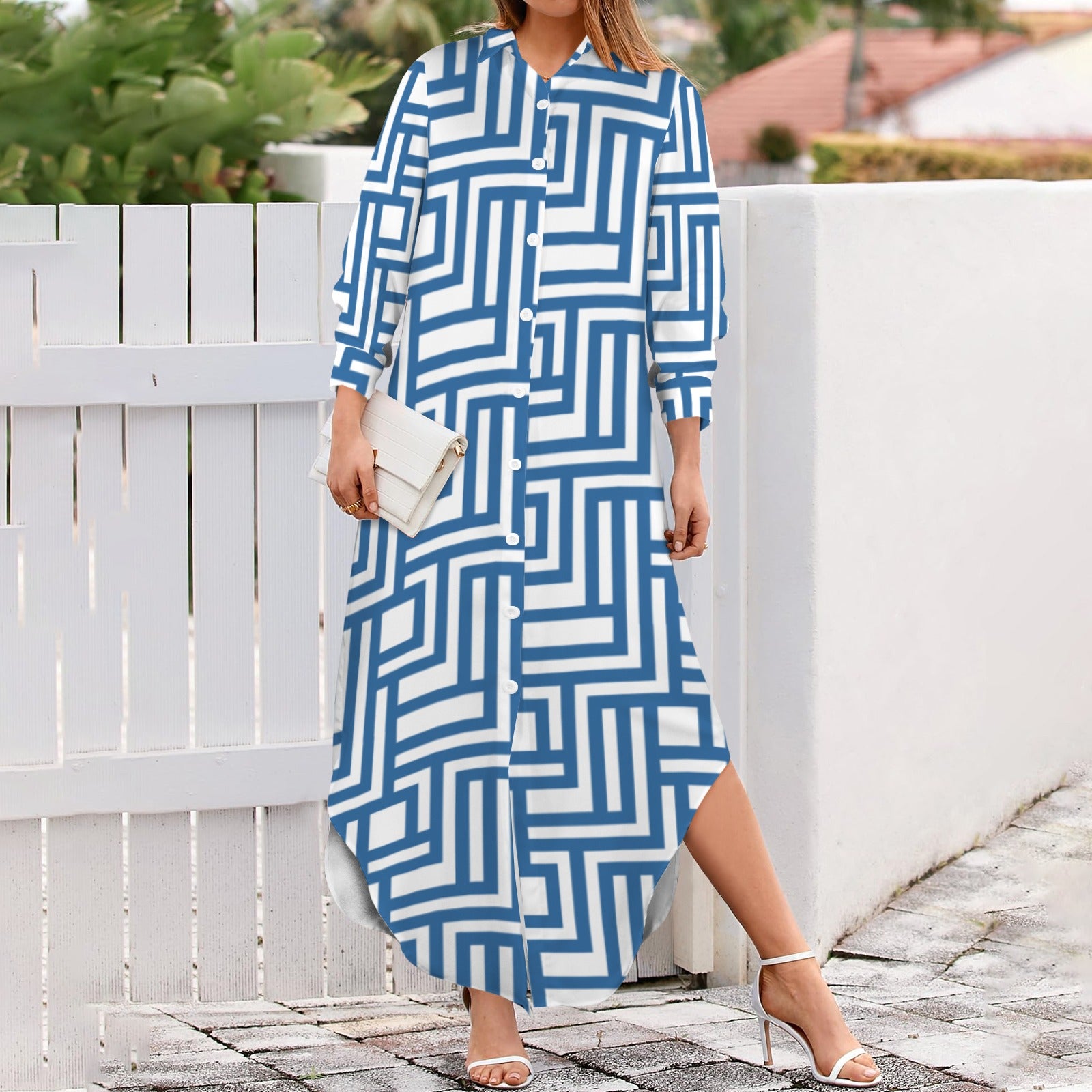 Paredes Button Shirt Long Sleeve Dress (Blue)