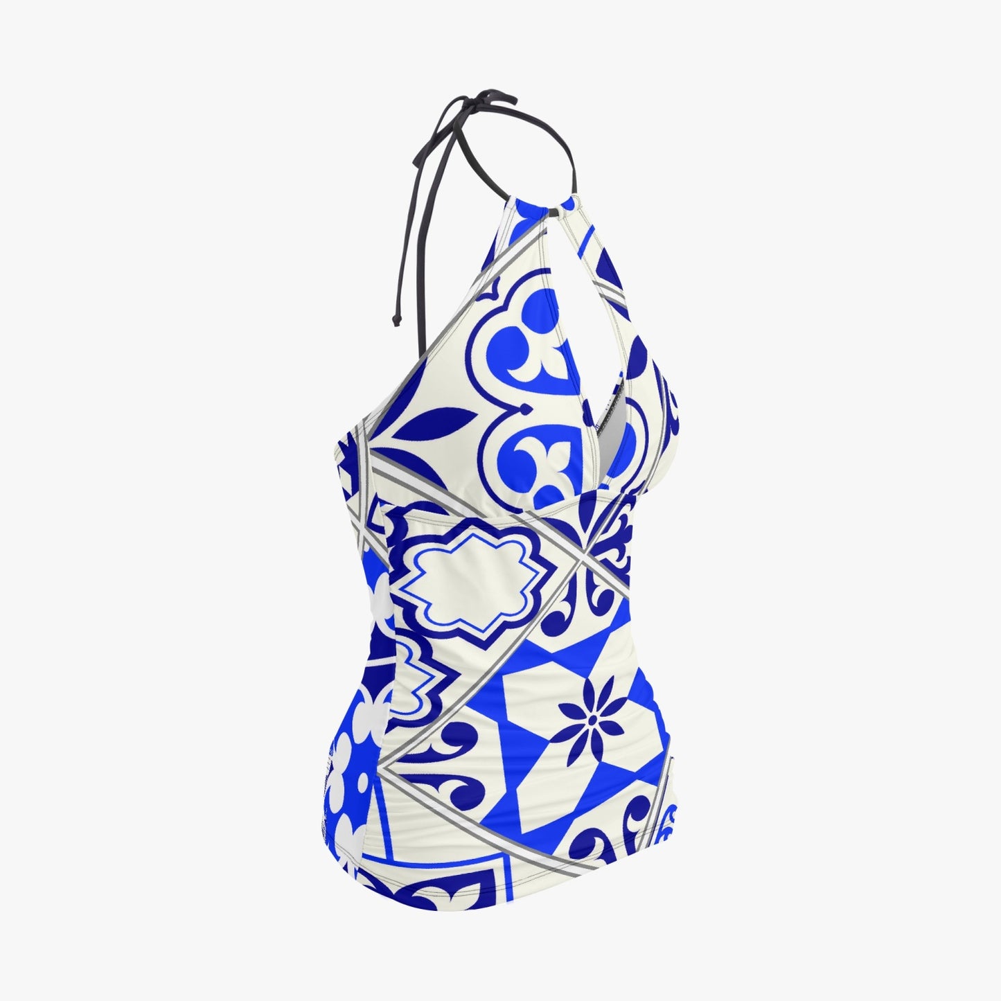 Maiô Tankini Azul Halter Top de Duas Peças