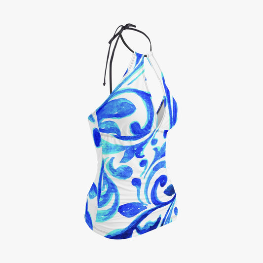 Maiô Tankini de duas peças Ondas Halter Top