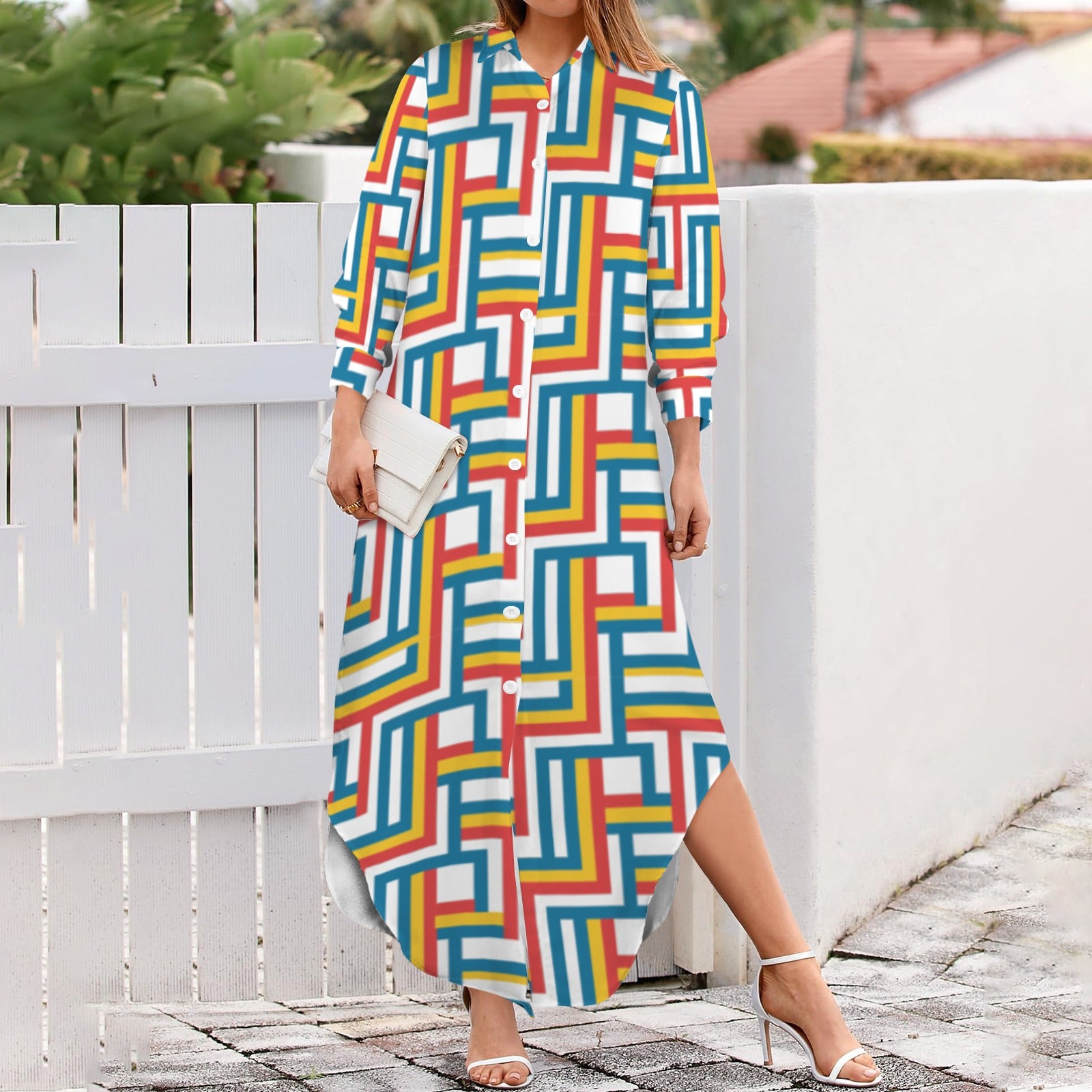 Paredes Button Shirt Long Sleeve Dress (Colors)