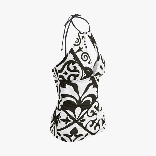 Maiô Tankini Preto Halter Top Duas Peças