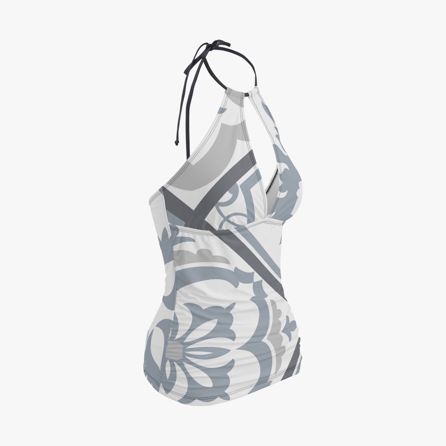 Cinzento Halter Top Maiô Tankini de Duas Peças