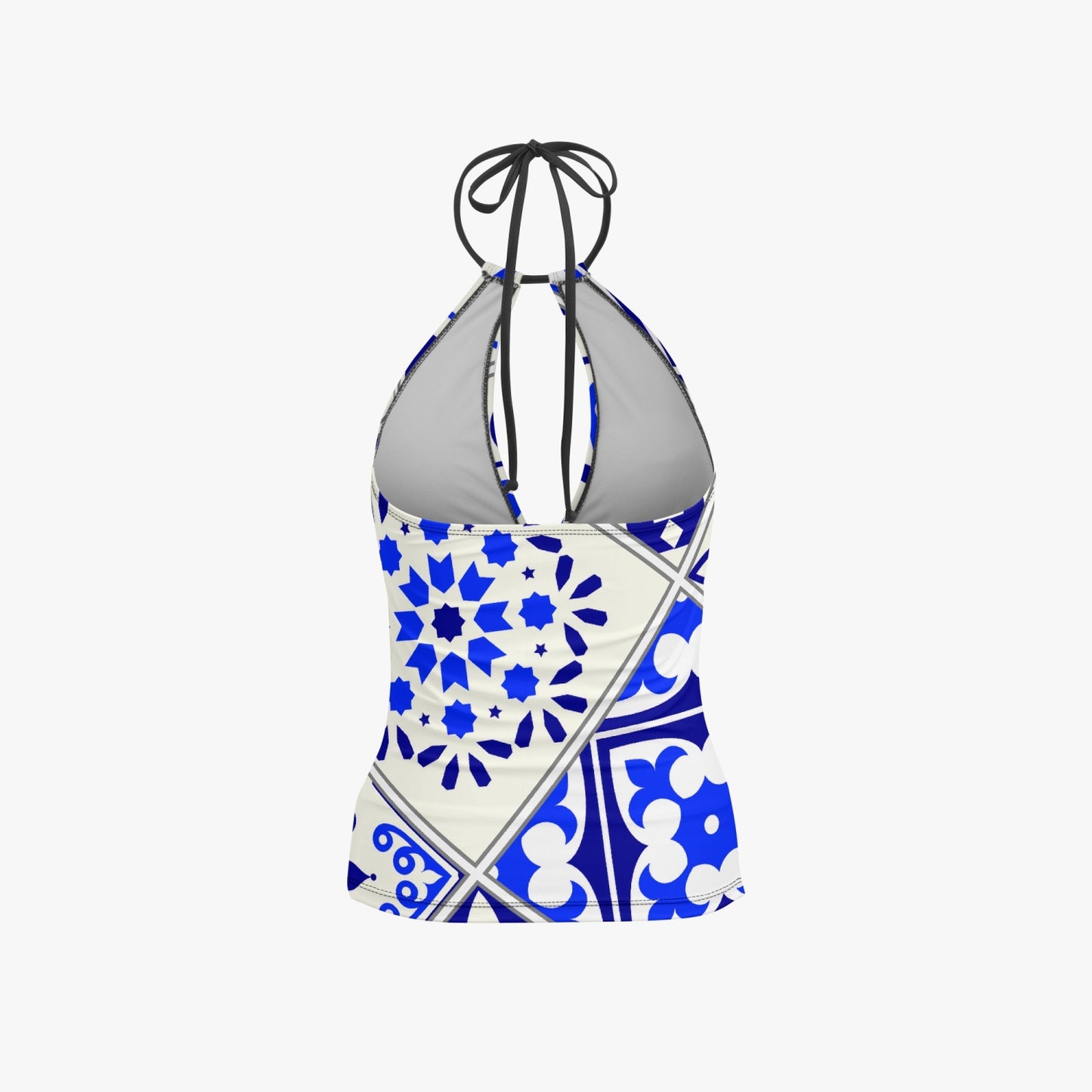 Maiô Tankini Azul Halter Top de Duas Peças