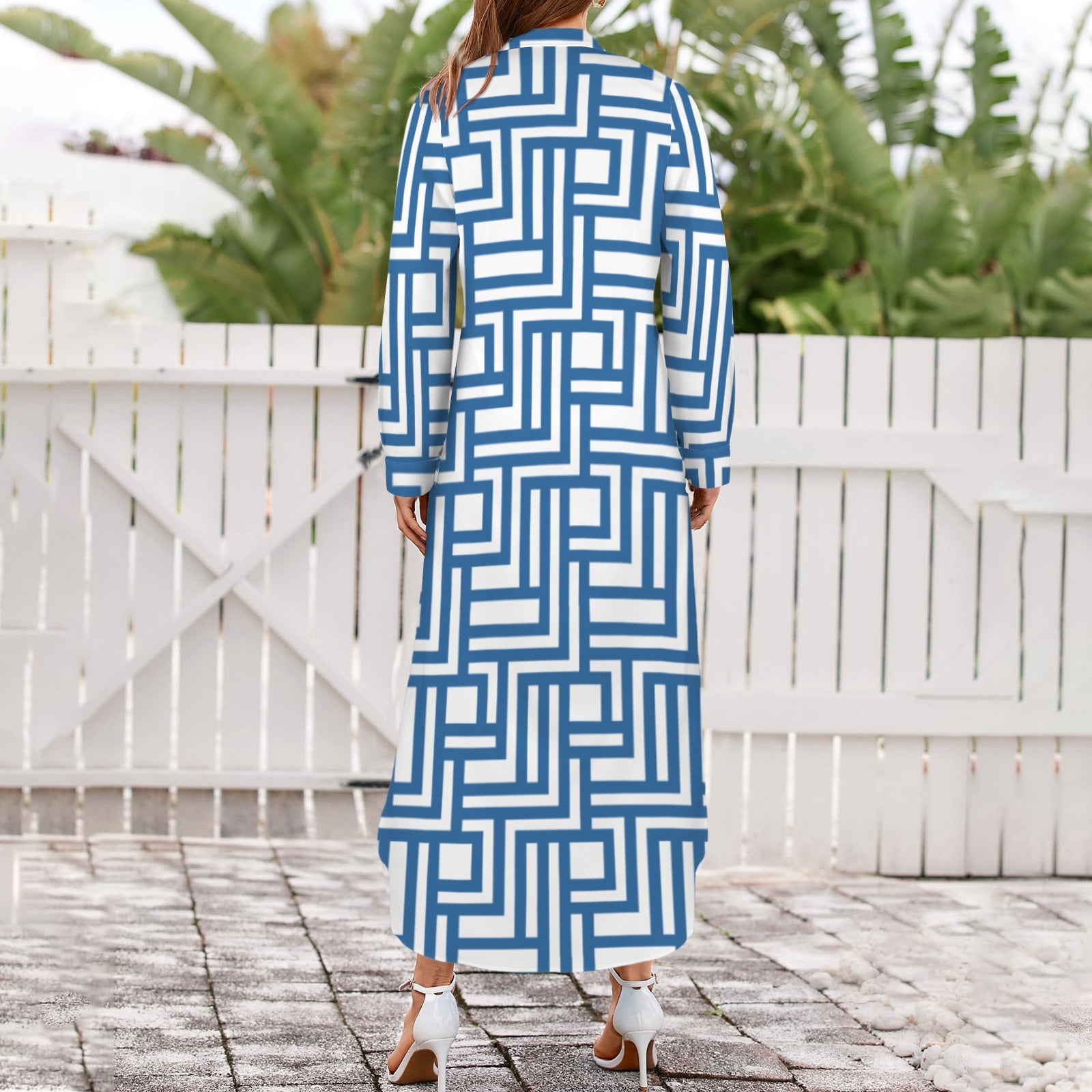 Paredes Button Shirt Long Sleeve Dress (Blue)