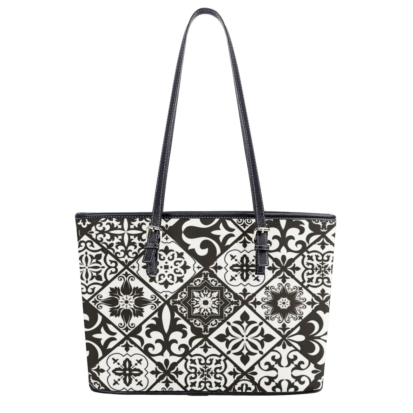 Preto Faux Leather Tote Bag