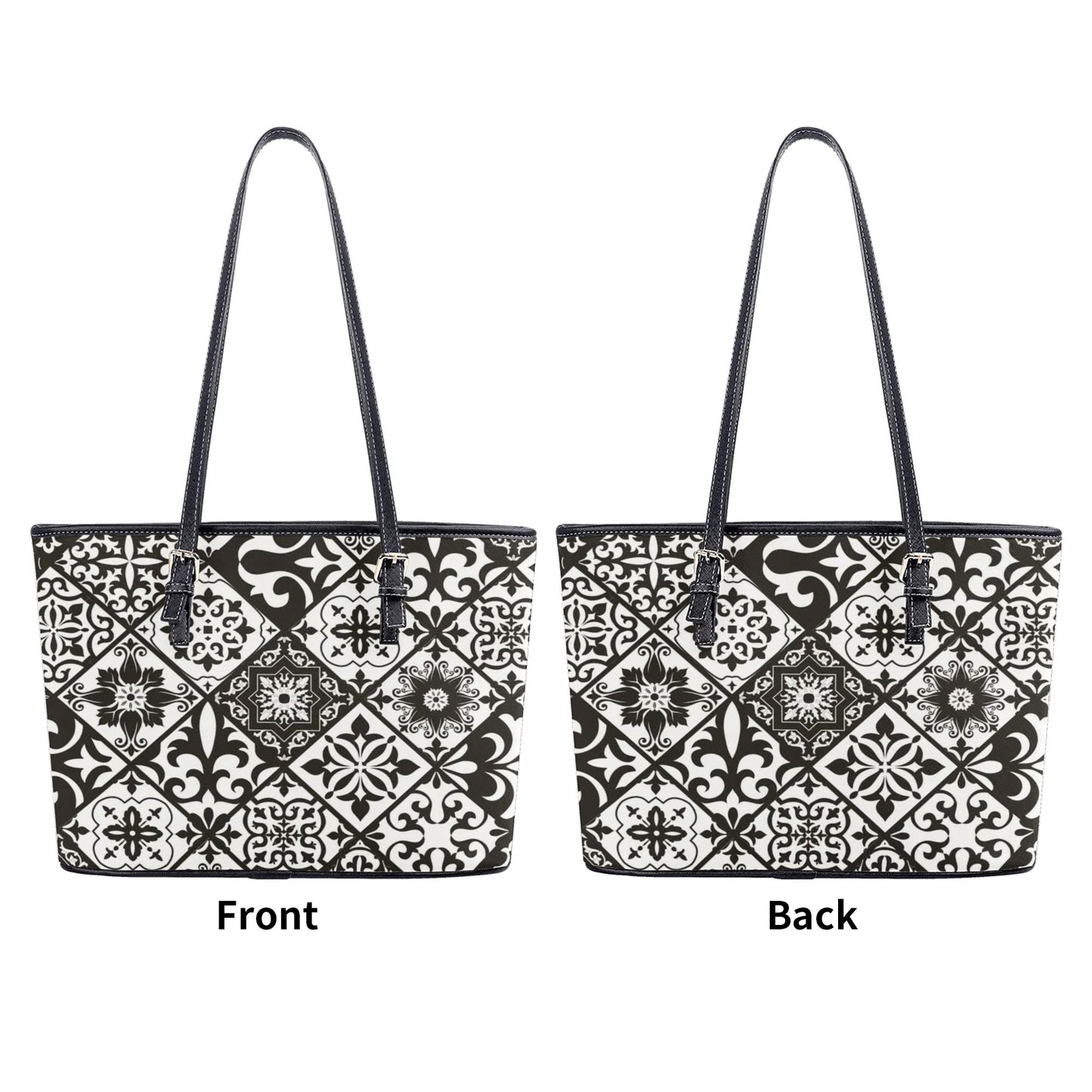 Preto Faux Leather Tote Bag