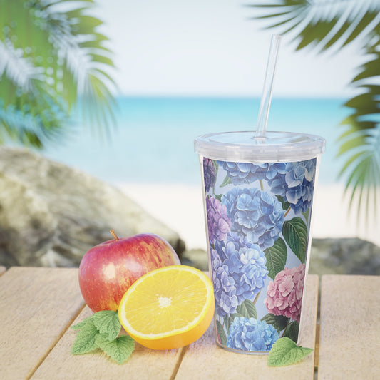 Floral Hydrangea Plastic Tumbler with Straw, Blooming Drink Cup, Reusable Hydration Mug, Eco-Friendly Travel Tumbler, Summer Kitchen [...]