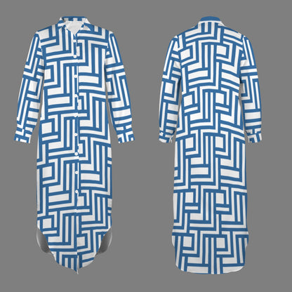 Paredes Button Shirt Long Sleeve Dress (Blue)