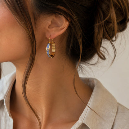Blue & Yellow Portuguese Tile Hoop Earrings