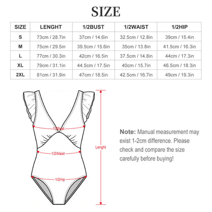 Custom Specialized Women's Ruffle Sleeve V-Neck One-Piece Swimsuit