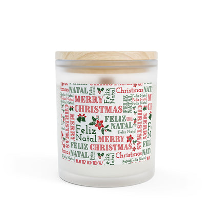 Merry Christmas - Feliz Natal Frosted Glass Candle — 11 oz Holiday Scented Candle