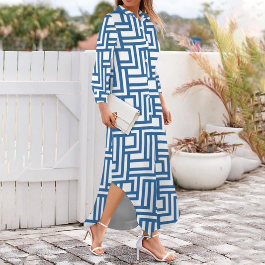 Paredes Button Shirt Long Sleeve Dress (Blue)