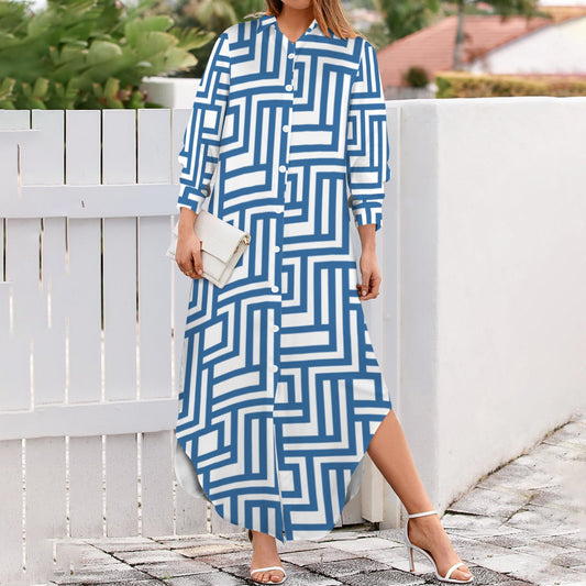 Paredes Button Shirt Long Sleeve Dress (Blue)