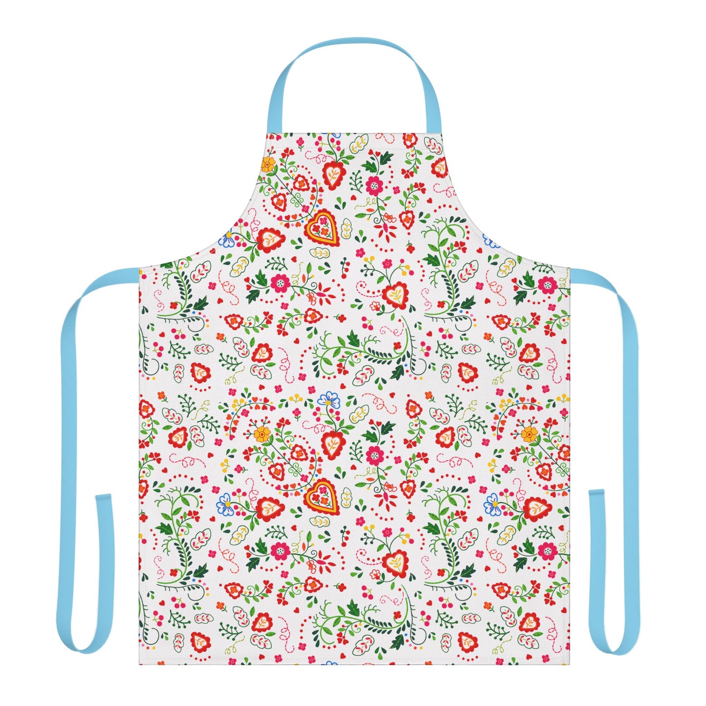 Floral apron with blue straps on a white background