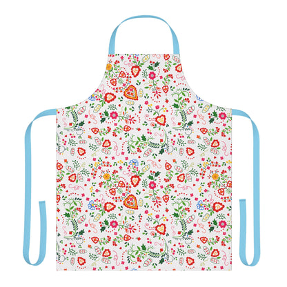 Floral apron with blue straps on a white background