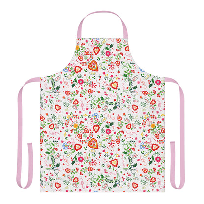 Floral apron with pink straps on a white background