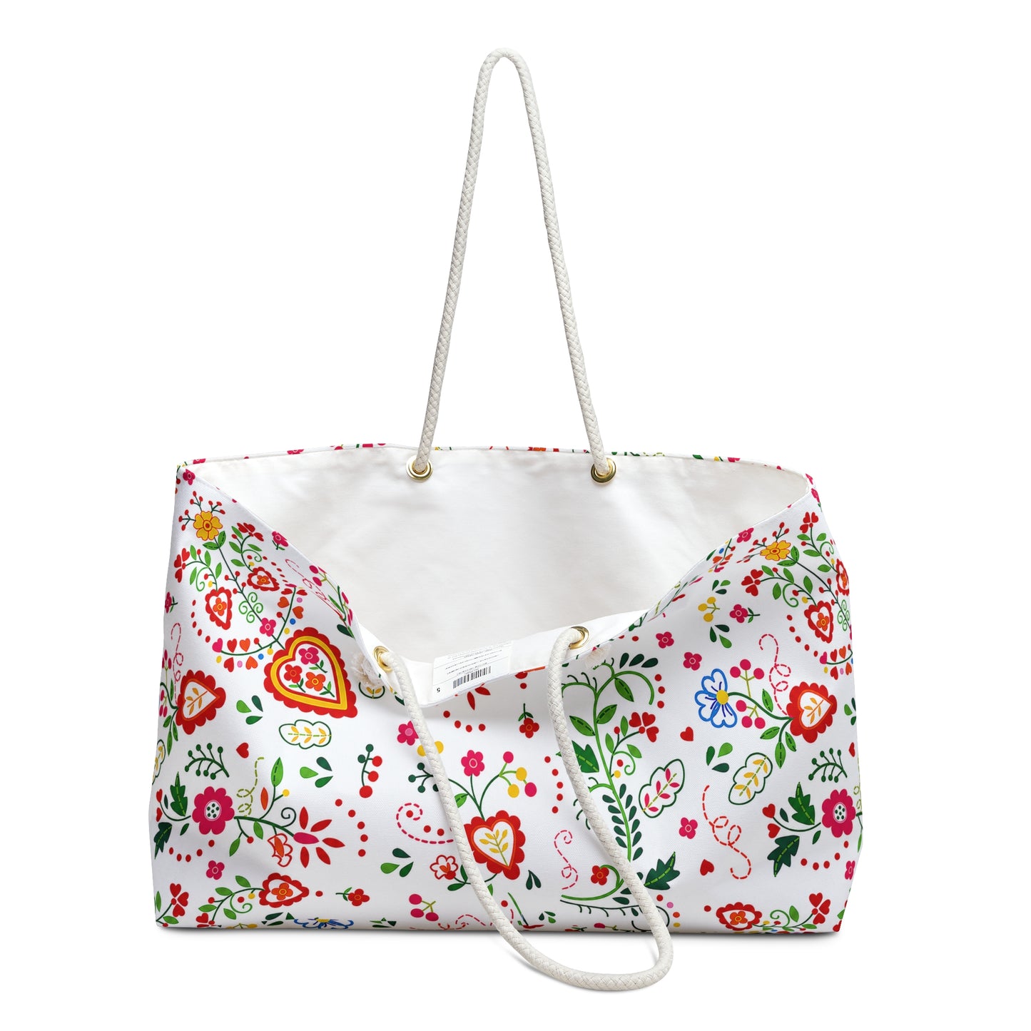 Floral-patterned bag with a white background
