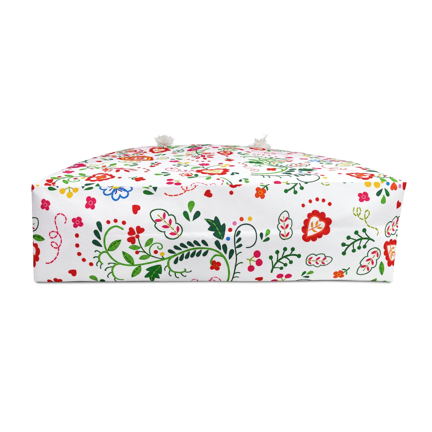 Floral-patterned bag bottom on a white background