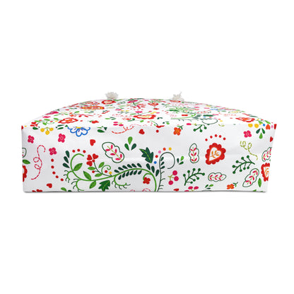 Floral-patterned bag bottom on a white background
