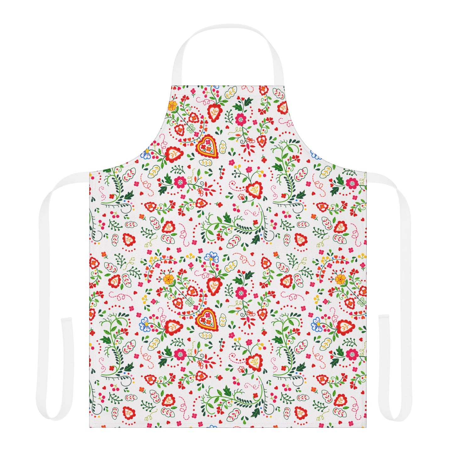 Floral apron with colorful patterns on a white background