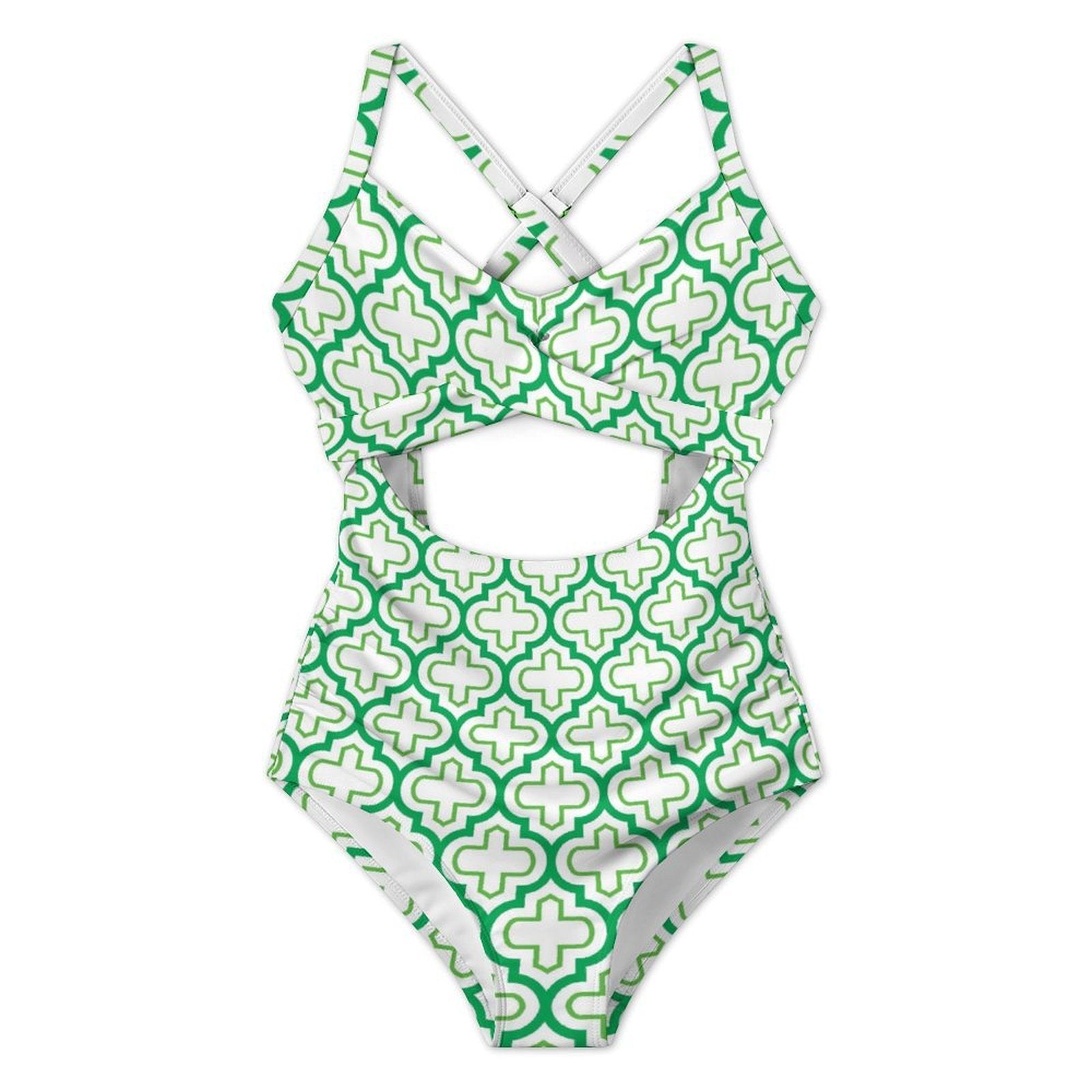 Women's Cross-Back Cutout One-Piece Swimsuit