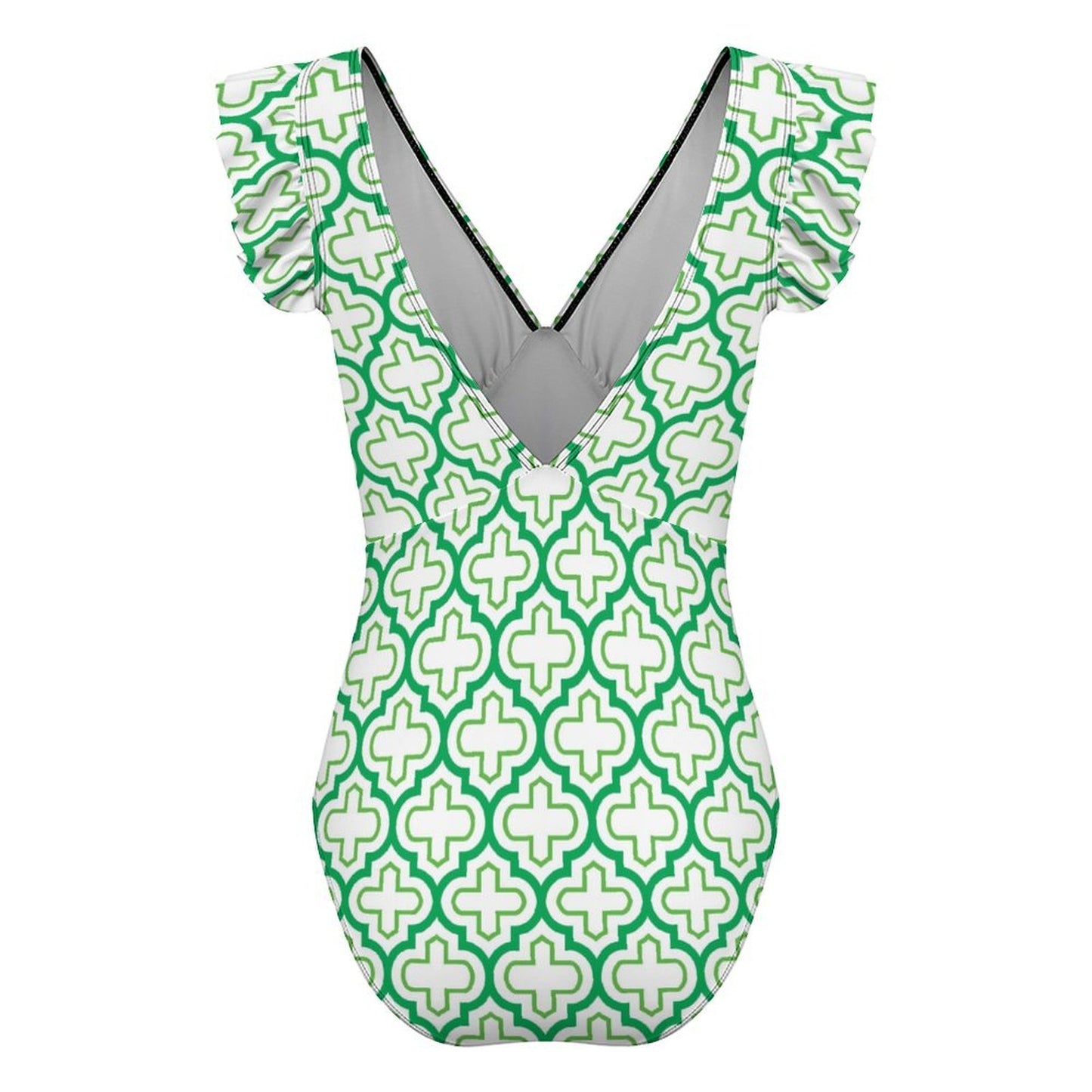 Custom Specialized Women's Ruffle Sleeve V-Neck One-Piece Swimsuit