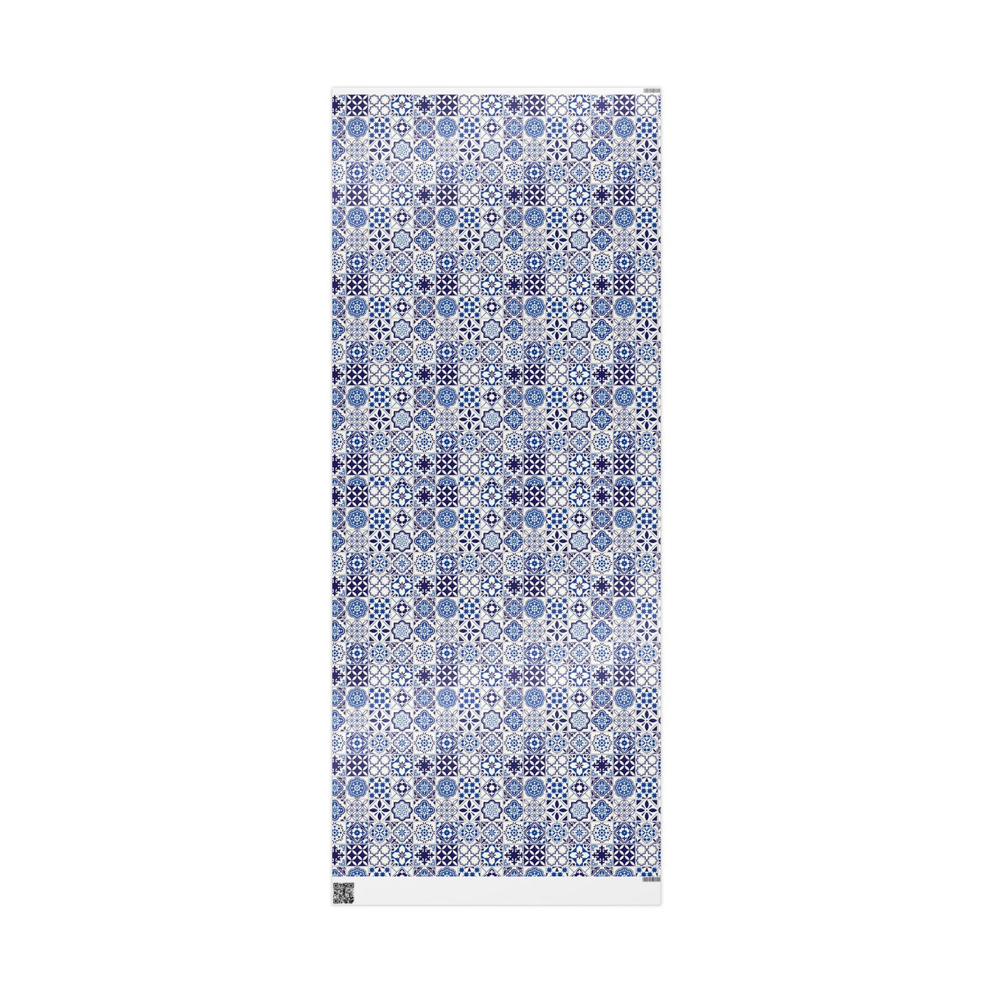 Patterned blue and white towel on a white background