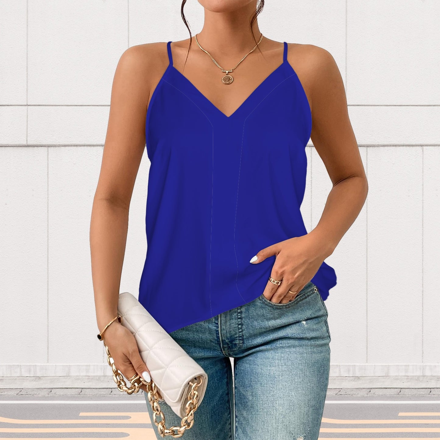 Blue V-Neck Tank Top