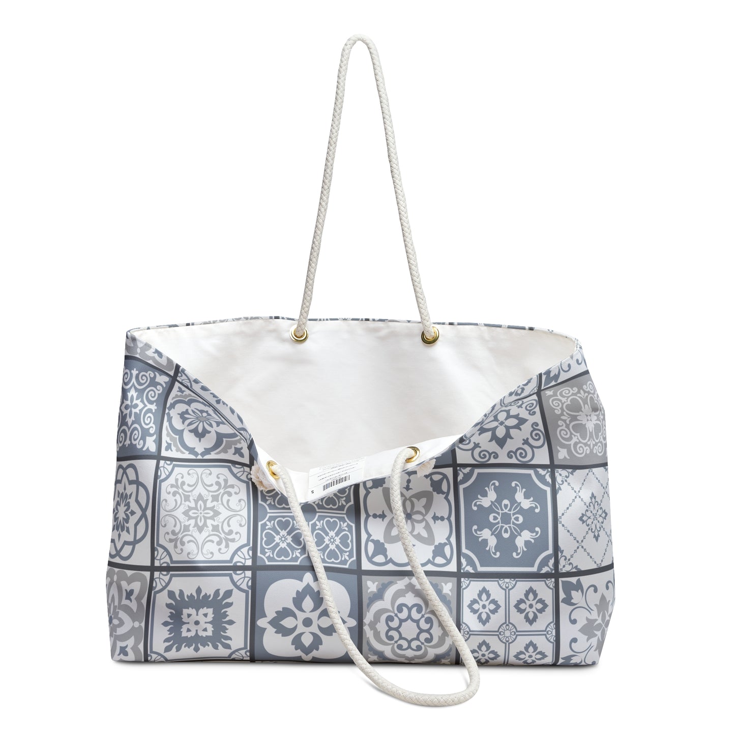 Cinzento Weekender Bag - grey and white portuguese tile
