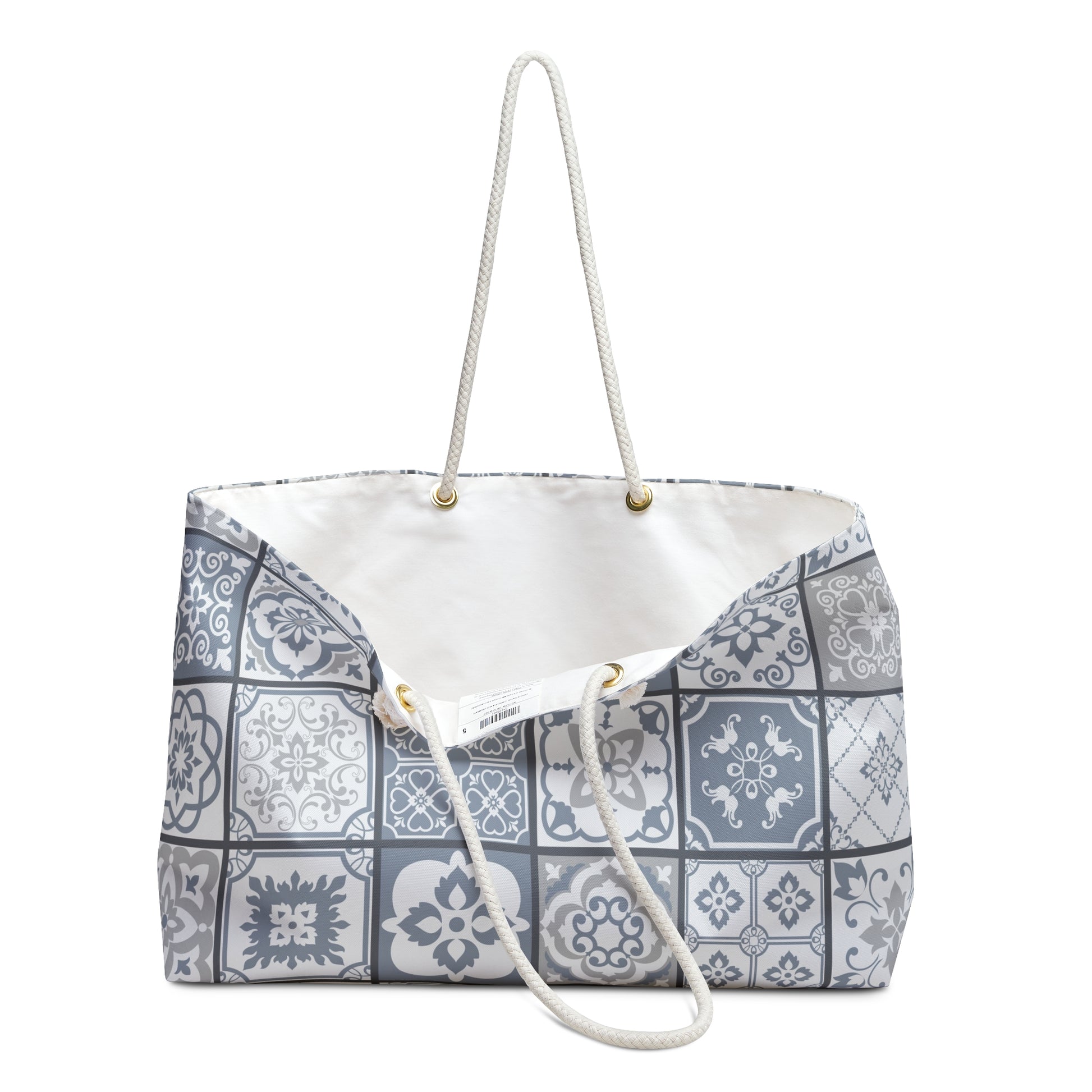 Cinzento Weekender Bag - grey and white portuguese tile