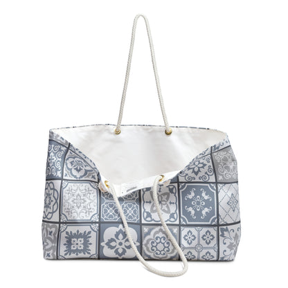 Cinzento Weekender Bag - grey and white portuguese tile