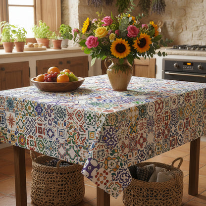colorful azulejo tablecloth