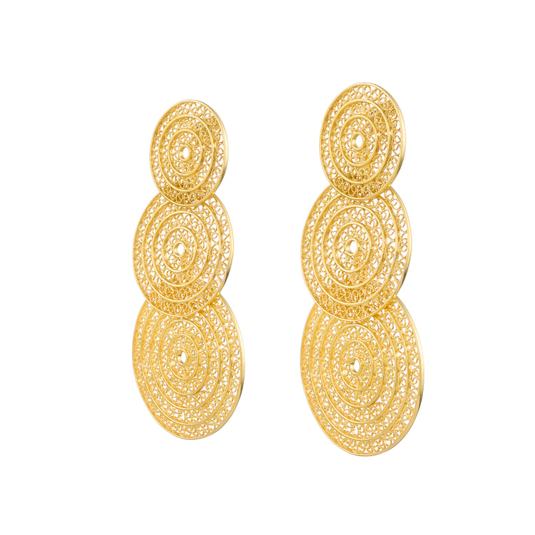 Earrings Three Circles in Gold Plated Silver