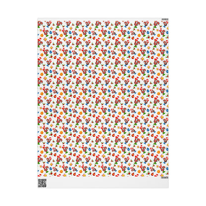 Patterned paper with colorful Portuguese rooster christmas characters on a white background