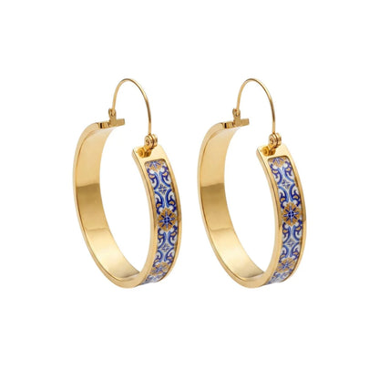 Blue & Yellow Portuguese Tile Hoop Earrings