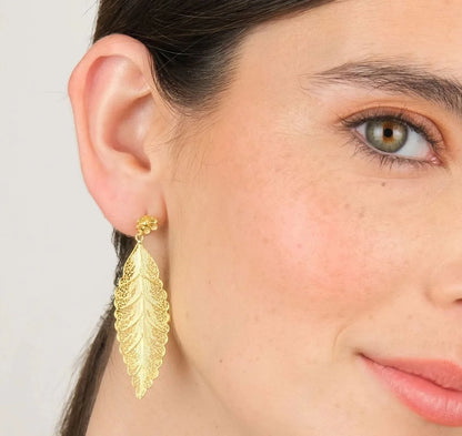 Earrings Leaf in Gold Plated Silver