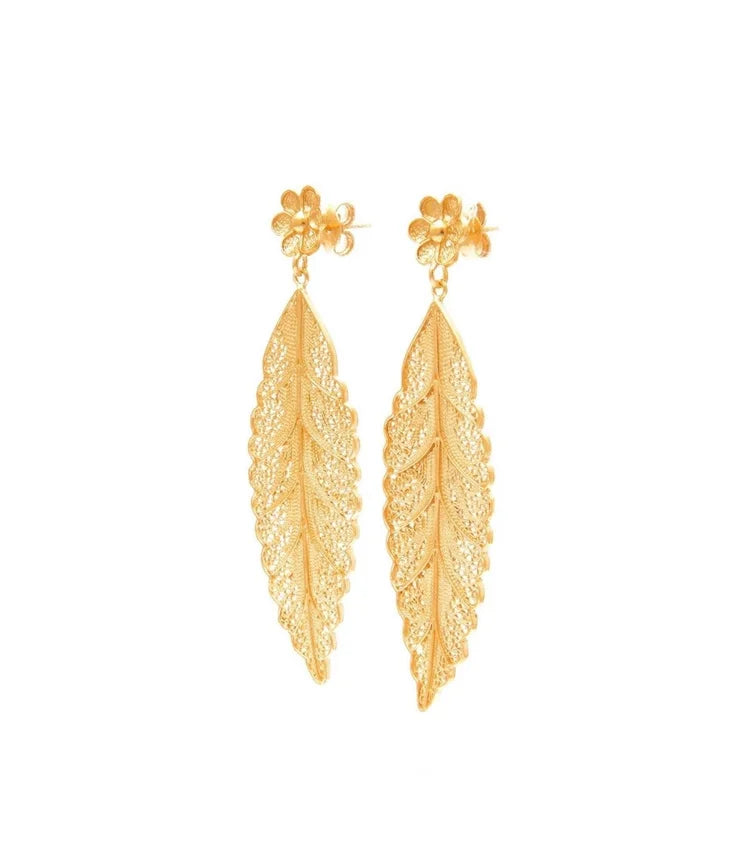 Earrings Leaf in Gold Plated Silver