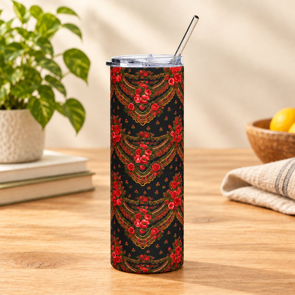 A black insulated tumbler with a clear lid and metal straw, featuring the 'ONE KELTEC' logo printed on the front, set against a plain white background.