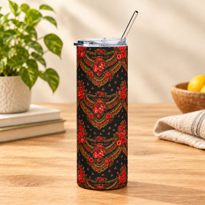 A black insulated tumbler with a clear lid and metal straw, featuring the 'ONE KELTEC' logo printed on the front, set against a plain white background.